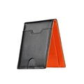 Minimalist black and orange leather bifold wallet with front pocket card slot design - Orange