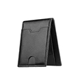 Minimalist black leather bifold wallet with front card slot and litchi texture finish - Black