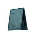 Slim deep green leather bifold wallet with card slots and an easy-access U-shaped push slot - Blue