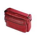 Borsa a tracolla in vera pelle rosso scuro con triplo scomparto e trama a grana litchi - Borgogna