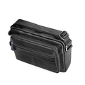 Borsa a tracolla premium da uomo in pelle martellata nera con scomparti multipli con zip - Nero