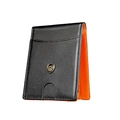 Portefeuille mince en cuir noir avec intérieur orange et logo bouclier doré - Style Contrasté Noir et Orange / Orange