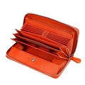 Orange pebbled leather RFID wallet with accordion slots and snap coin pocket - Orange