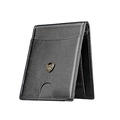 Portefeuille noir fin en cuir grainé avec logo bouclier doré et fente pour carte - Style Noir Classique / Noir