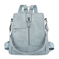 Blue-grey PU leather women backpack with stylish geometric patterned wide shoulder strap - Light Blue