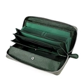 Deep green leather RFID wallet with multi-card slots and ostrich texture finish - Army Green
