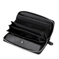 Classic black litchi grain leather accordion wallet with RFID blocking card slots - Black