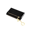 Glänzende schwarze Leder-Münztasche mit Doppelreißverschluss und goldenem Herzanhänger - Schwarz
