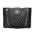 Klassische schwarze gesteppte Ledertasche mit goldener Kette und edlem Verschluss - Klassische Verschlungene Ringschnalle