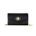 Mini black envelope crossbody phone bag with gold circular clasp and chain strap - Black (XKBN03)