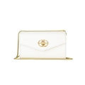 Minimalist white crossbody phone bag with gold interlocking buckle and chain strap - Off-white (XKBN03)