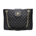 Klassische schwarze gesteppte Ledertasche mit goldener Kette und Metallverschluss - Xkbn07 Black Double E