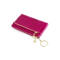 Fuchsia oil wax leather coin purse with double zippers and gold heart pendant - Purple