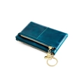 Deep blue oil wax leather coin purse with double zippers and gold heart pendant - Blue