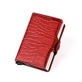 Detail of red crocodile pattern leather wallet with RFID blocking metal card slot pop-up - Red