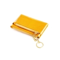 Yellow oil wax leather coin purse with double zippers and golden heart keychain - Yellow
