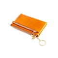 Fashionable bright orange oil wax leather coin purse with double zipper and heart pendant - Brown