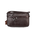Men's dark brown lychee grain genuine leather crossbody bag with silver hardware detail - Coffee