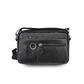 Classic black pebbled leather crossbody bag for men with metal hardware and front zip pocket - Black