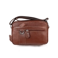 Brown litchi grain genuine leather shoulder bag for men with multiple zipper pockets - Brown