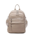 Schicker beiger Rucksack aus Leder mit Lychee-Muster, Reißverschlüssen und Webriemen - Khaki