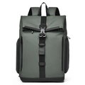 Olive green roll-top backpack with black straps and buckles for outdoor travel - Green
