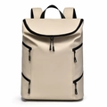 Minimalist cream-white large capacity backpack with waterproof matte finish and black straps - Almond