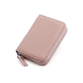 Detail of pink litchi grain leather wallet with high-quality silver metal zipper - Dusty Pink