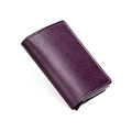 Porte-carte violet en cuir Saffiano avec mécanisme pop-up automatique en aluminium RFID - Grain Croisé Violet