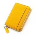 Detail of bright yellow pebbled leather card wallet with silver U-shaped zipper closure - Lemon Yellow (KB29)