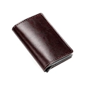 Porte-cartes RFID automatique en cuir marron foncé avec fente métallique et éjection - Café Texturé