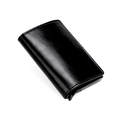 Schlankes schwarzes Leder-RFID-Kartenetui mit automatischem Pop-up-Mechanismus - Schwarz