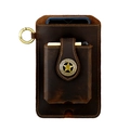 Men's vintage dark brown crazy horse leather phone holster with star badge - Coffee