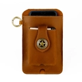 Brown crazy horse leather phone holster with vintage star buckle and side metal loop - Brown