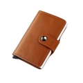 Porte-cartes automatique en cuir marron avec boîtier en aluminium et bouton de pression - Marron