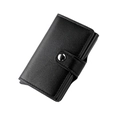 Portefeuille en cuir noir texturé avec bouton pression et porte-cartes automatique - Noir