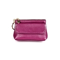 Mini magenta genuine leather coin purse with lychee pattern and heart keychain - Purple
