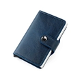 Portefeuille en cuir bleu foncé motif litchi avec porte-cartes automatique en aluminium - Bleu