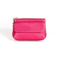 Genuine leather mini coin purse in magenta with lychee texture and gold keychain - Rose Red