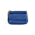 Dark blue pebbled leather mini wallet with gold zipper and heart-shaped keychain - Sapphire Blue