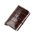 Dark brown crocodile textured card holder with automatic pop-up aluminum credit card case - Coffee