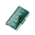 Dark green crocodile pattern wallet with silver metal pop-up card case and buckle - Emerald Green