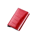Portacarte RFID rosso con motivo coccodrillo e sottile design pop-up in alluminio - Rosso
