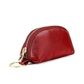 Astuccio portachiavi in vera pelle rosso scuro con grana litchi e zip in metallo dorato - Borgogna
