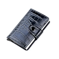Slim dark blue crocodile pattern leather wallet with automatic pop-up aluminum card case - Dark Blue