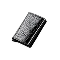 Men's black alligator embossed aluminum wallet with RFID blocking and card pop-up button - Black