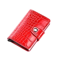 Slim crocodile pattern card wallet in bright red leather with aluminum metal card box - Red