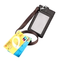 Dunkelbrauner Ausweishalter aus Leder mit Lanyard und mehreren Kartenfächern auf weiß - Horizontaler Stil (KB178) / Kaffeebraun