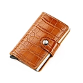 Brown crocodile leather card holder with automatic pop-up aluminum wallet case - Brown