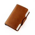 Portafoglio porta carte RFID in pelle marrone con doppio box in alluminio e bottone - Marrone